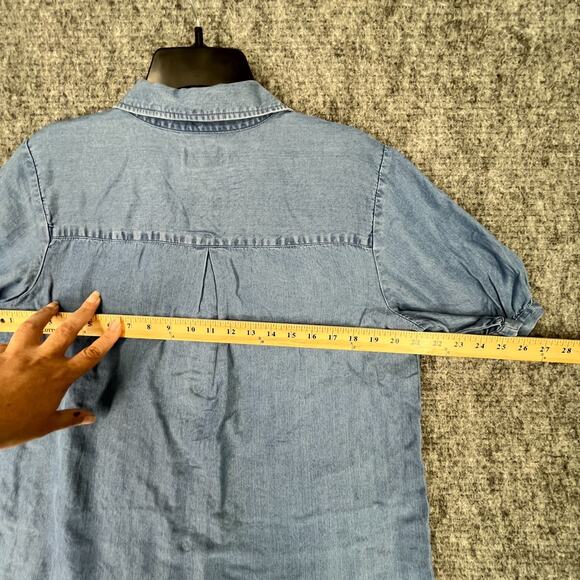 Lucky Brand Shirt Womens‎ M Denim Utility Puff Sleeve Chore Cottage Minimalist - Picture 8 of 9